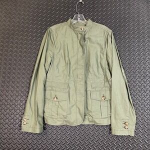 Talbots Sage Green Button Up Linen Cotton‎ Blend Jacket Women's Size Medium